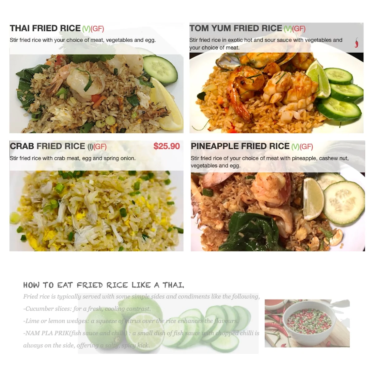 Menu, The Thai on Chapel