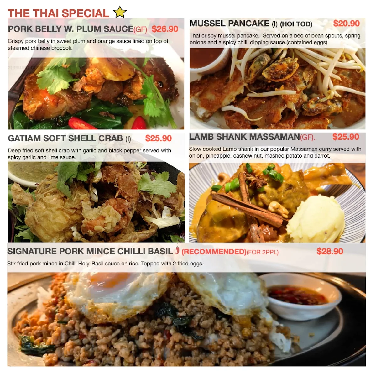 Menu, The Thai on Chapel