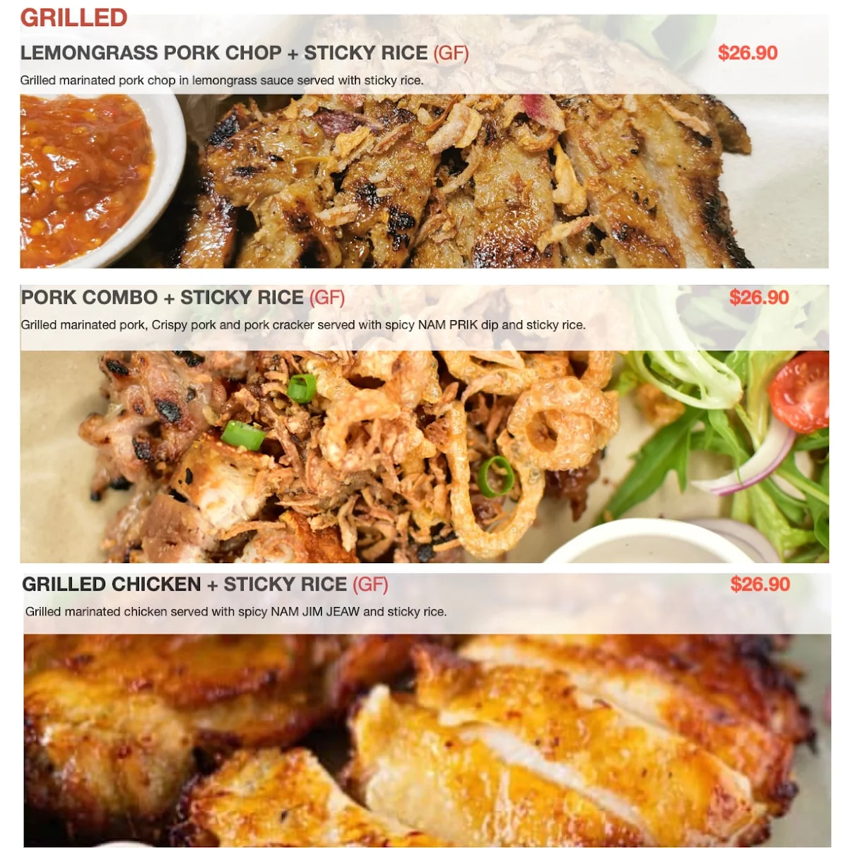 Menu, The Thai on Chapel