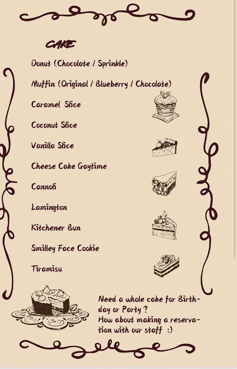 Menu, Square cafe AU