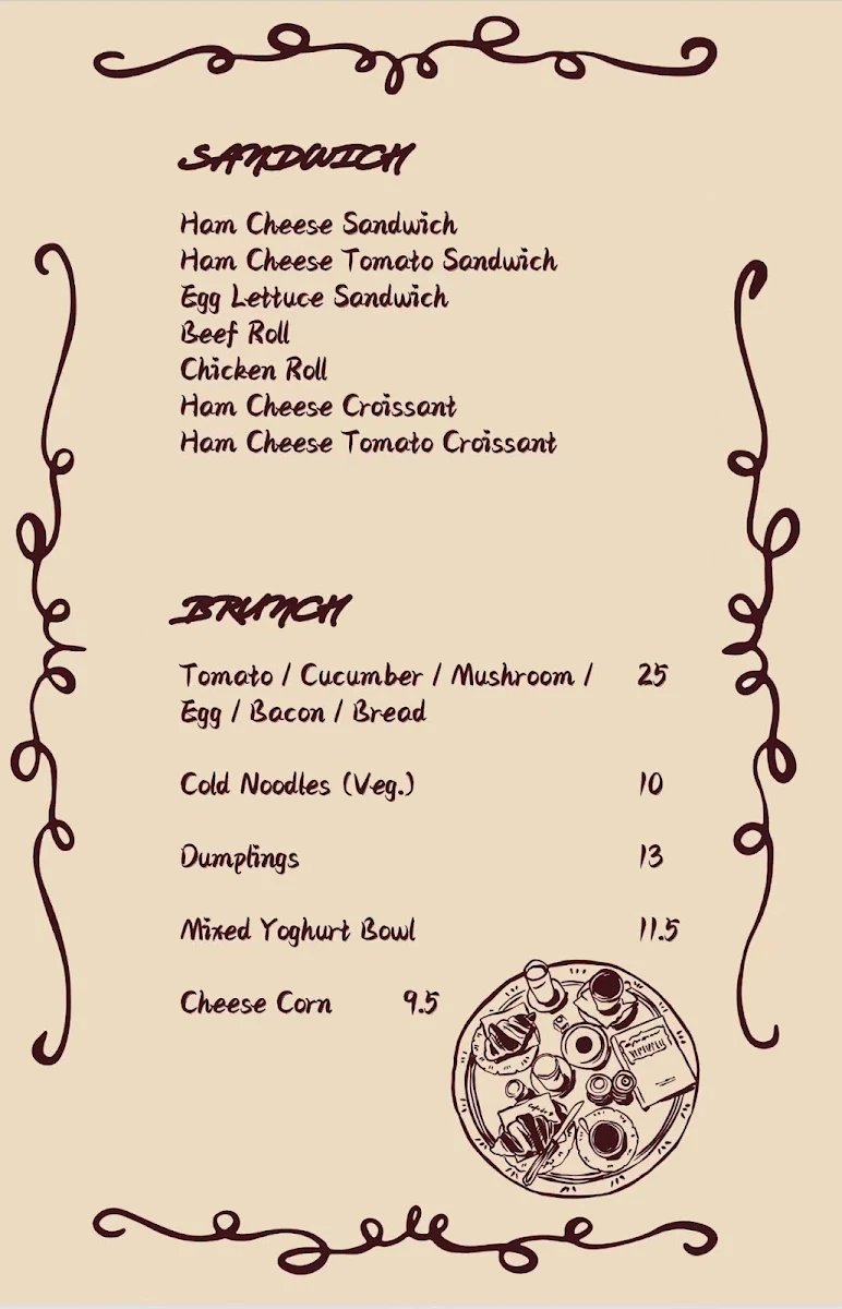 Menu, Square cafe AU