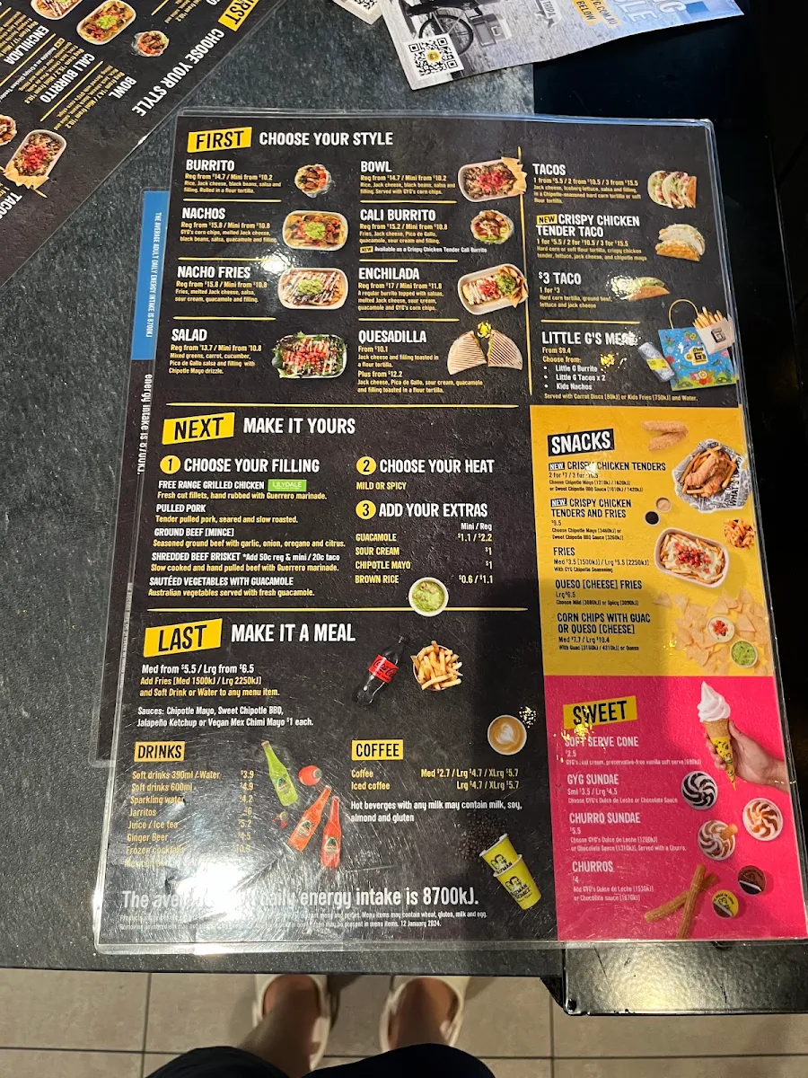 Menu, Guzman y Gomez - Earlville