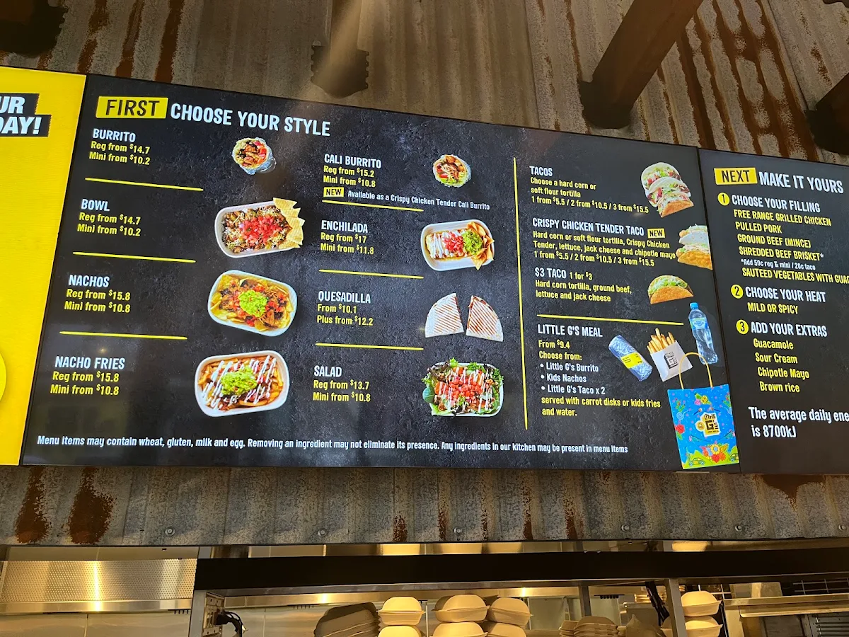 Menu, Guzman y Gomez - Earlville