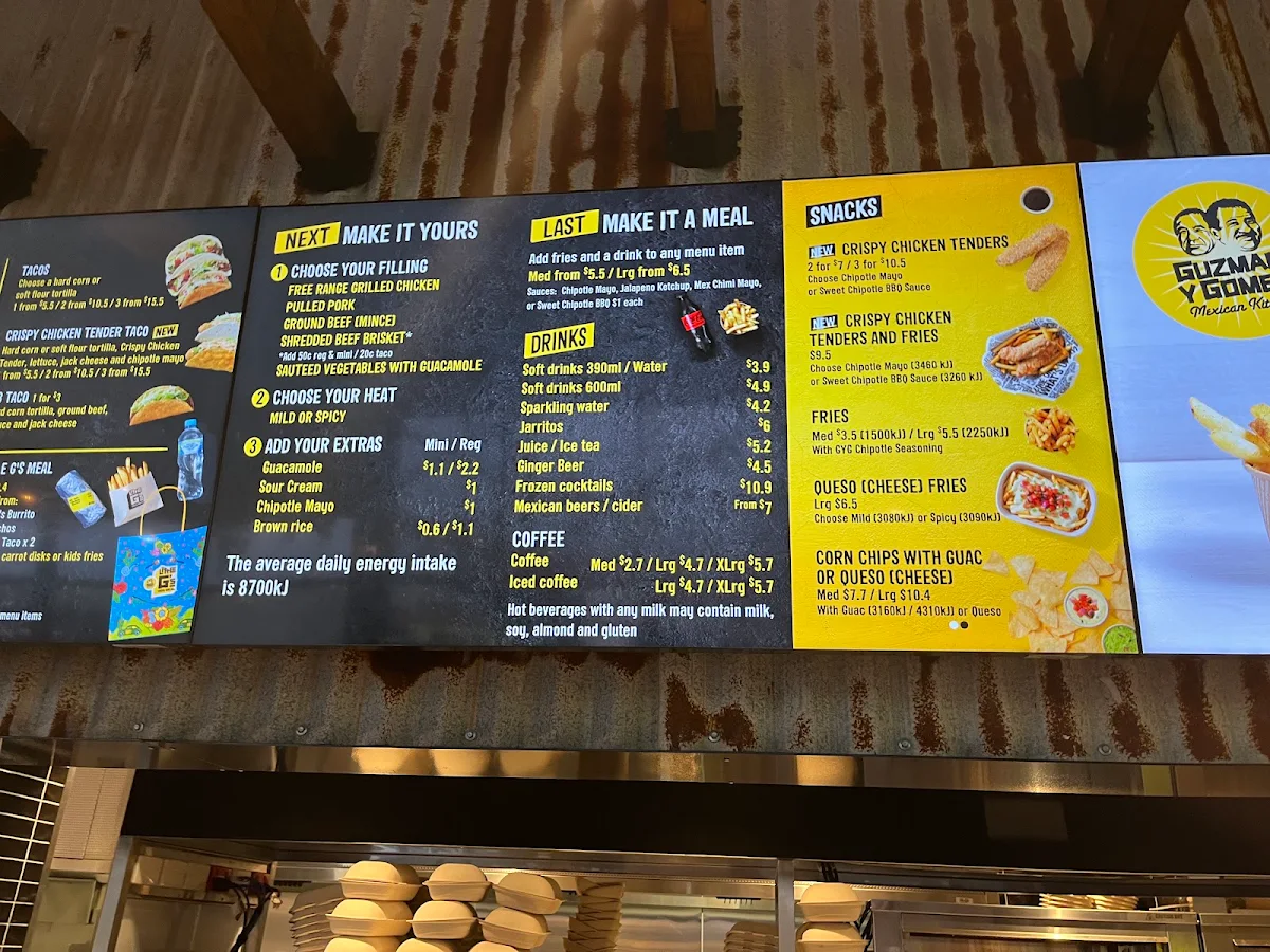 Menu, Guzman y Gomez - Earlville