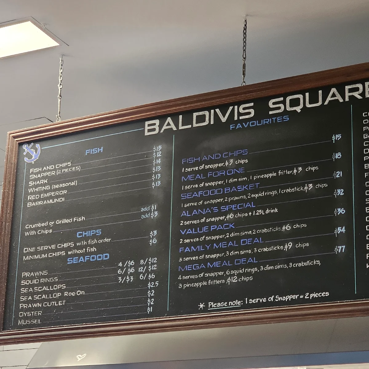Menu, Baldivis Square Fish & Chips