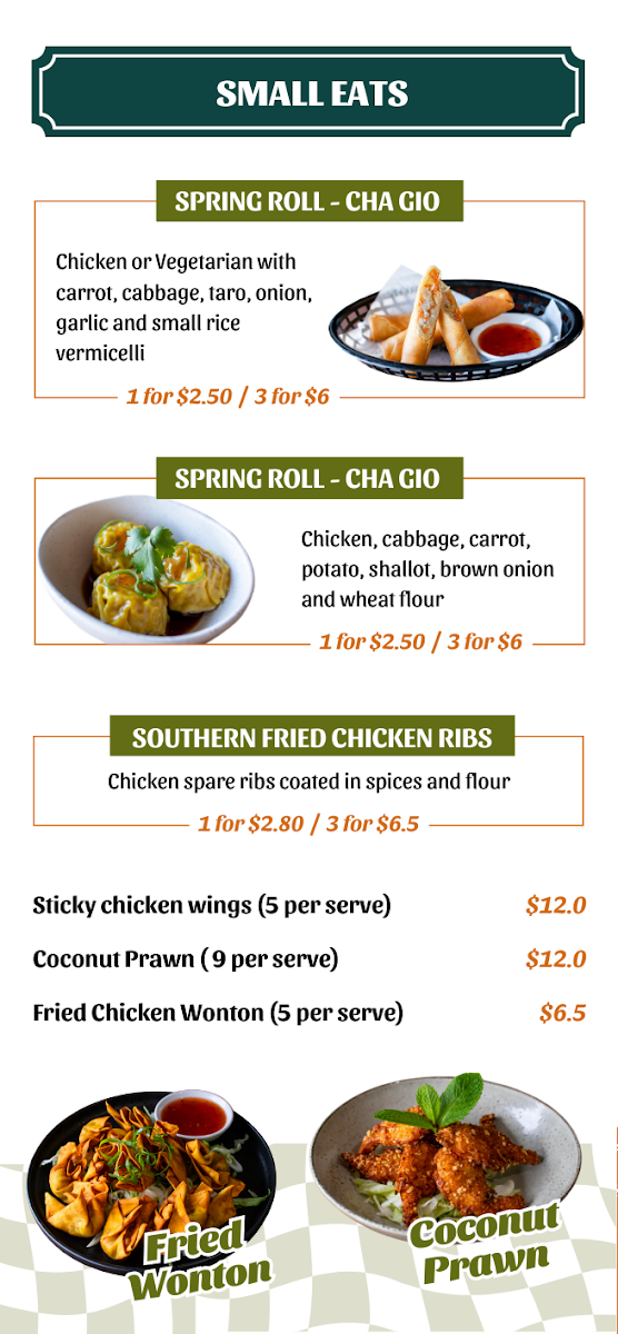 Menu, Little Viet Foodie Parabanks