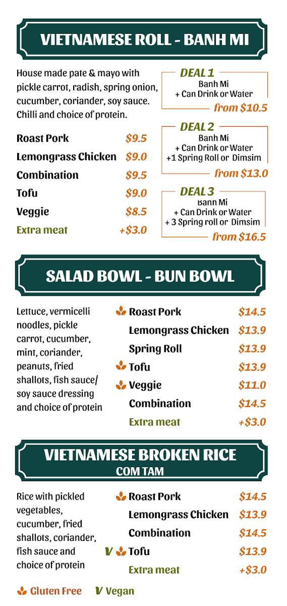 Menu, Little Viet Foodie Parabanks