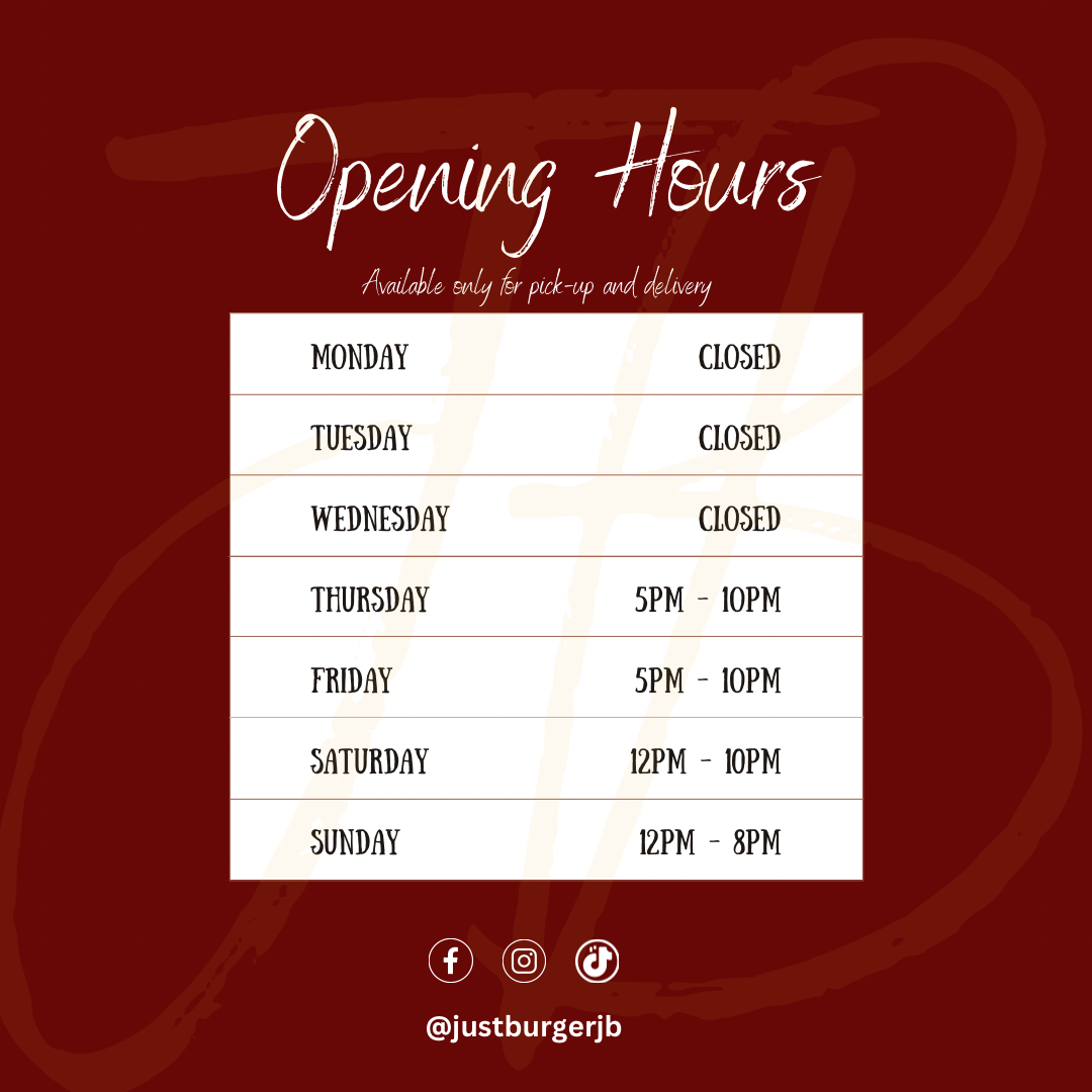 Menu, Just Burger JB