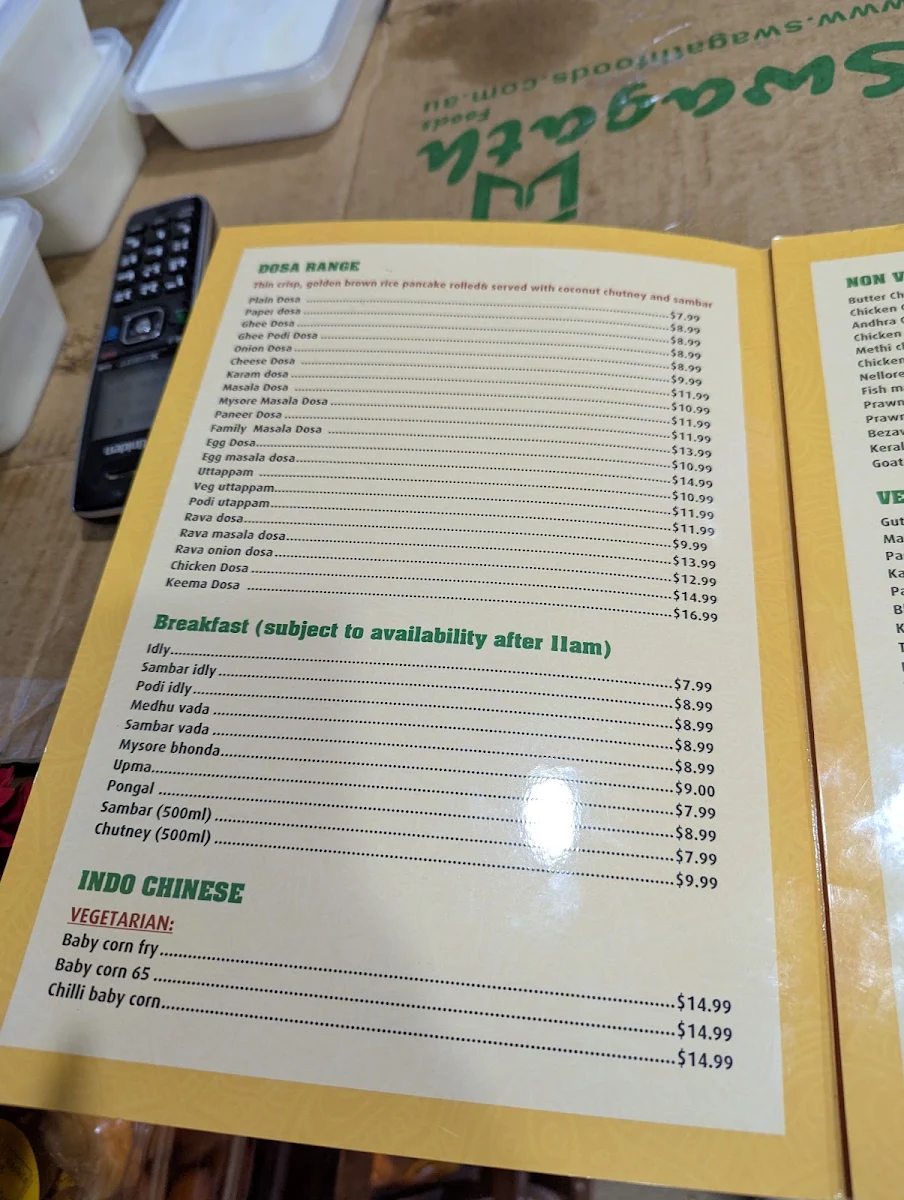 Menu, Swagath Biryani House