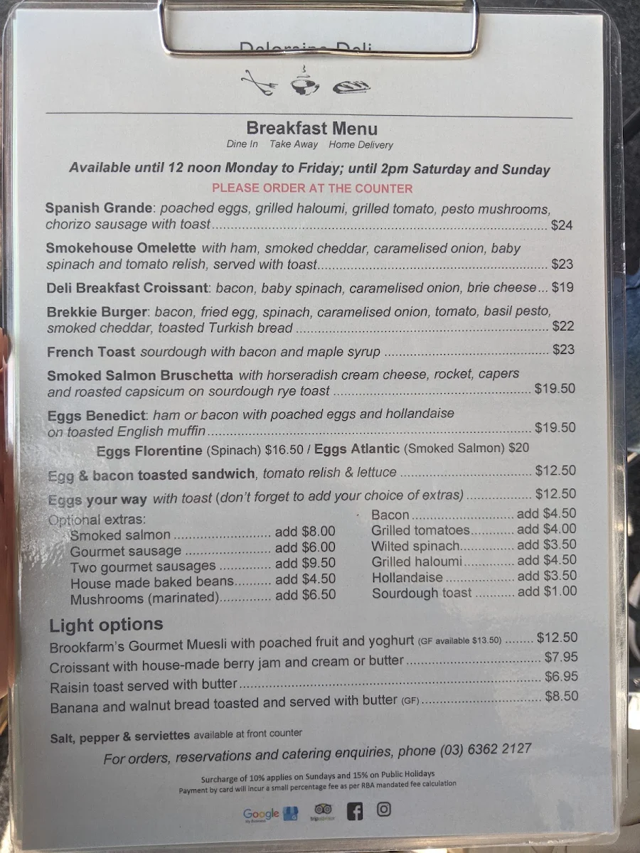 Menu, Deloraine Delight