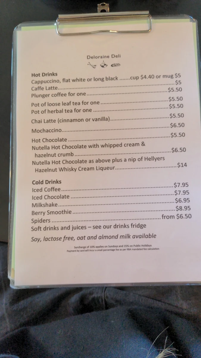 Menu, Deloraine Delight