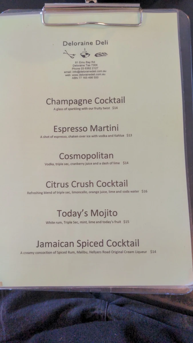 Menu, Deloraine Delight