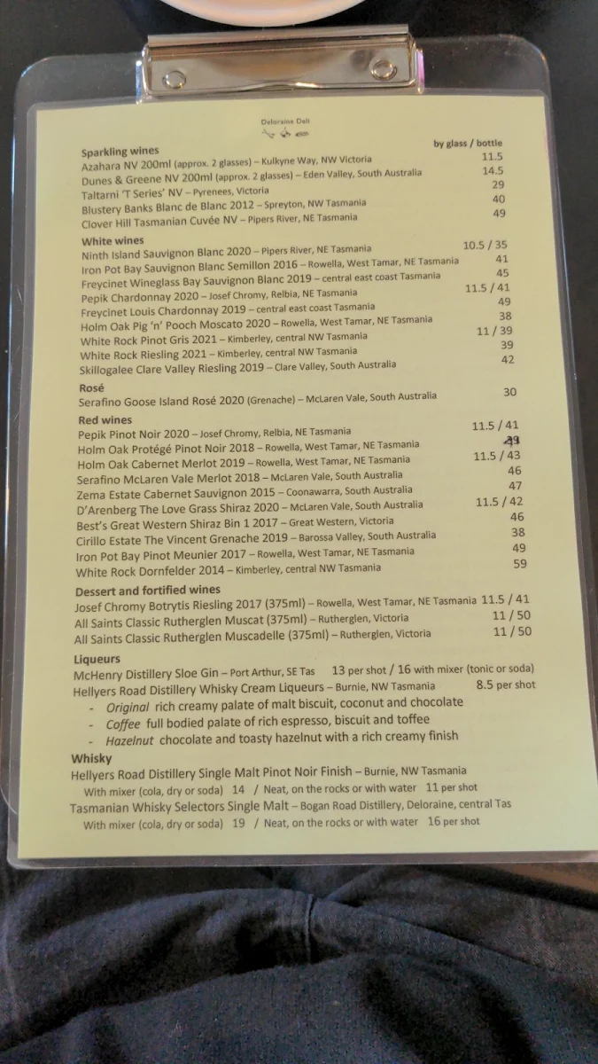 Menu, Deloraine Delight