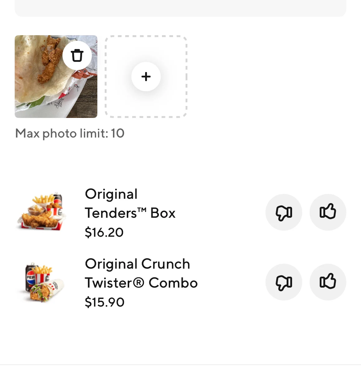 Menu, KFC Merrifield
