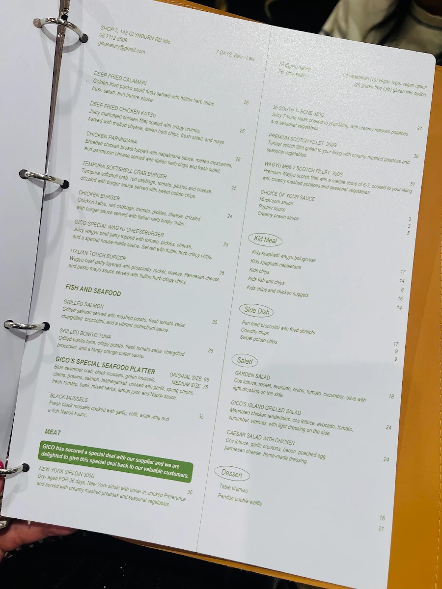 Menu, Gico Eatery