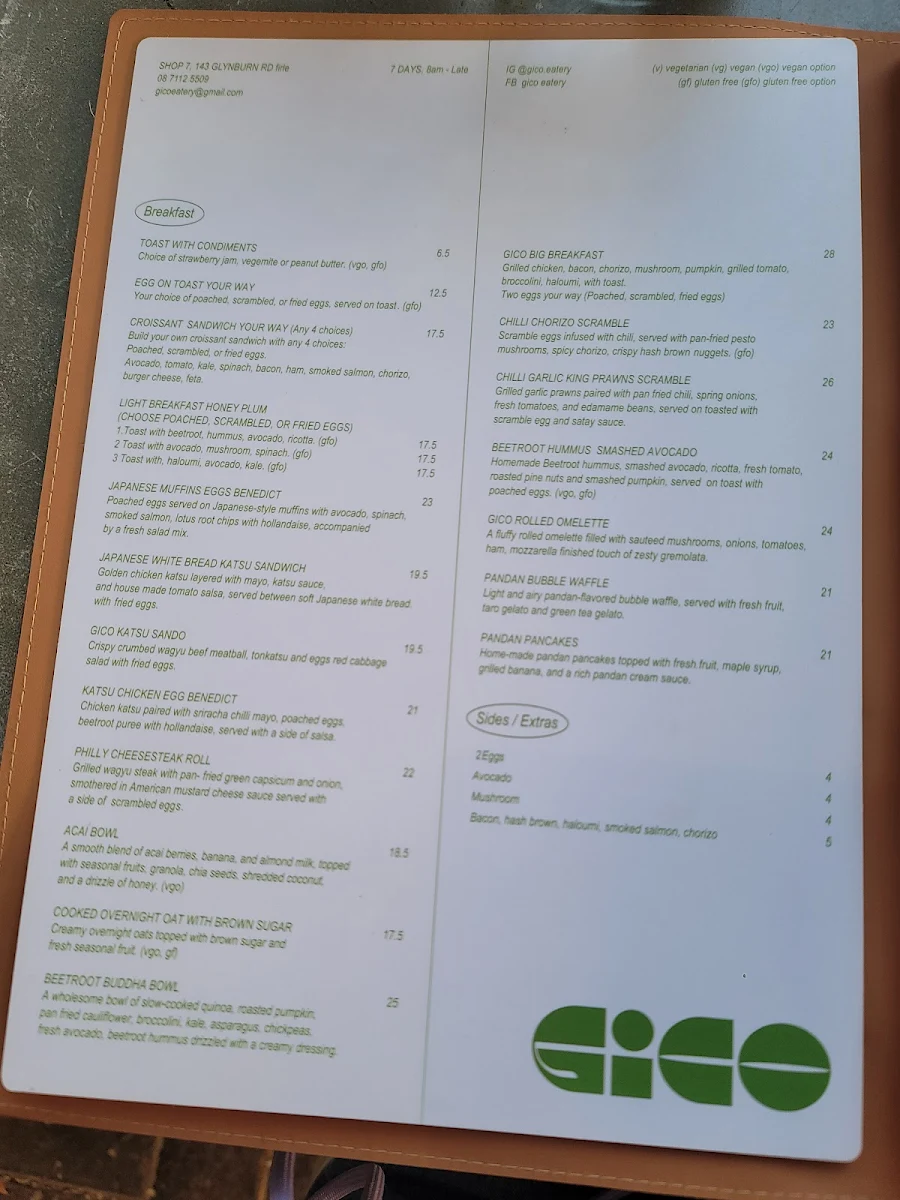 Menu, Gico Eatery