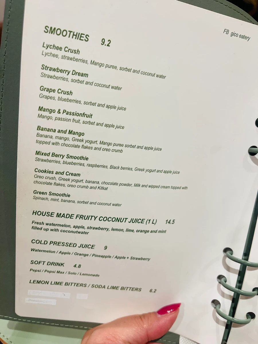 Menu, Gico Eatery