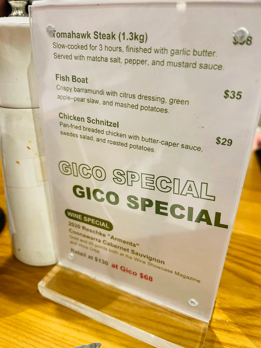 Menu, Gico Eatery