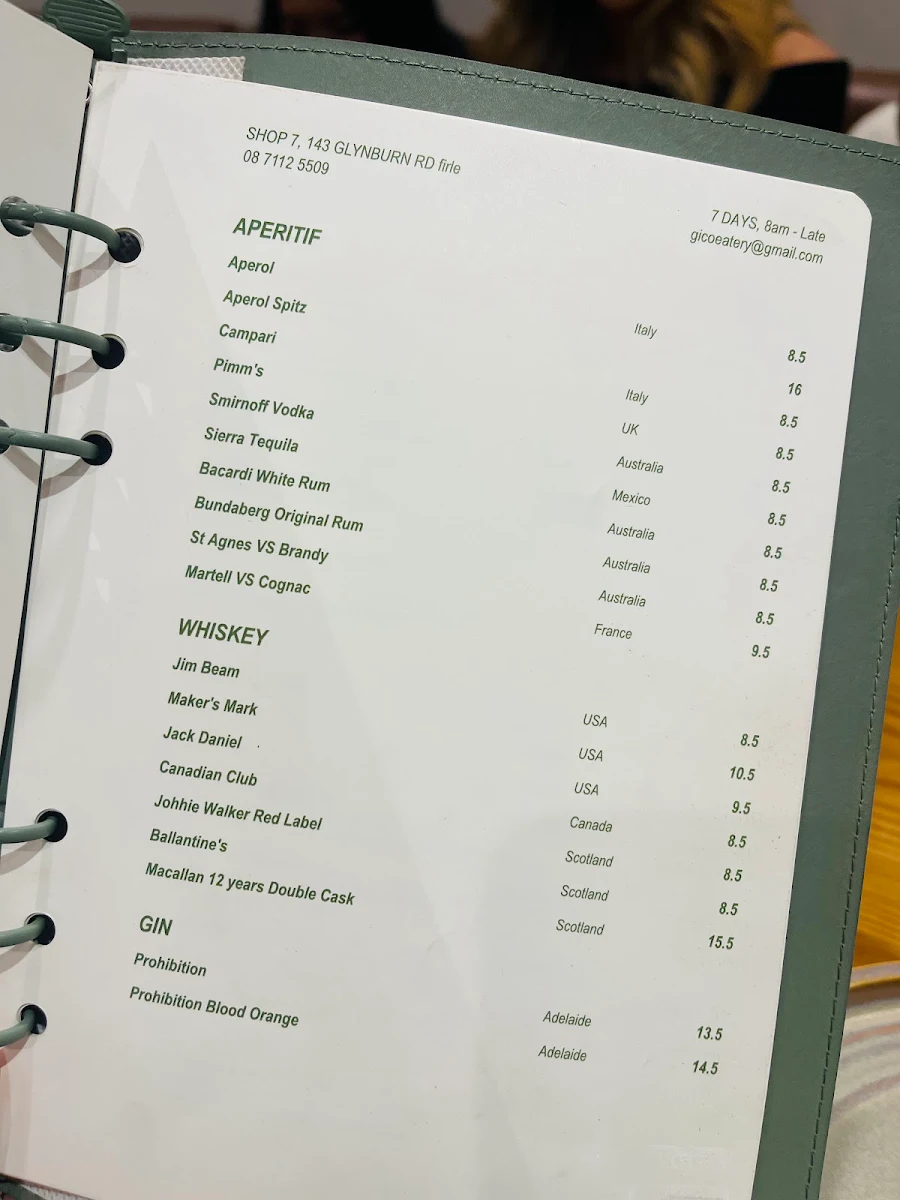 Menu, Gico Eatery