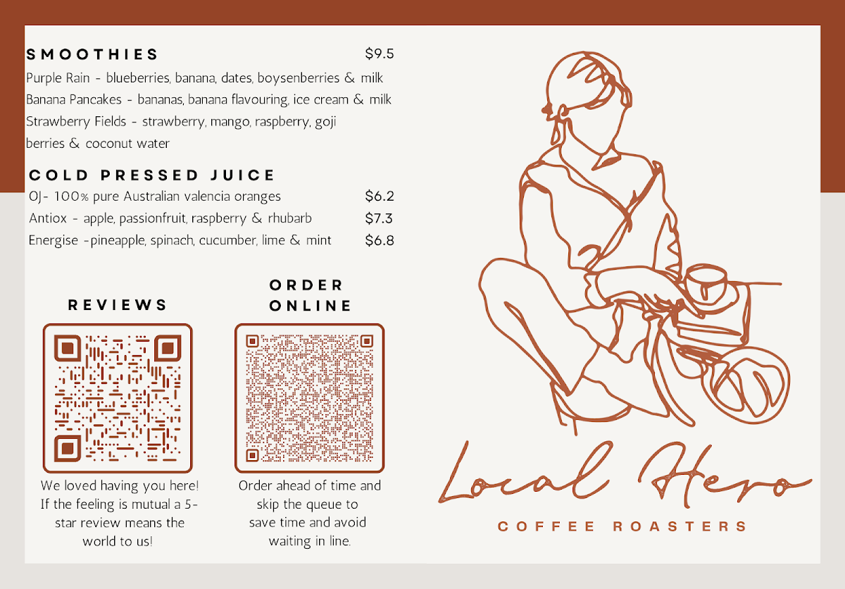 Menu, Local Hero Coffee Roasters | Erina