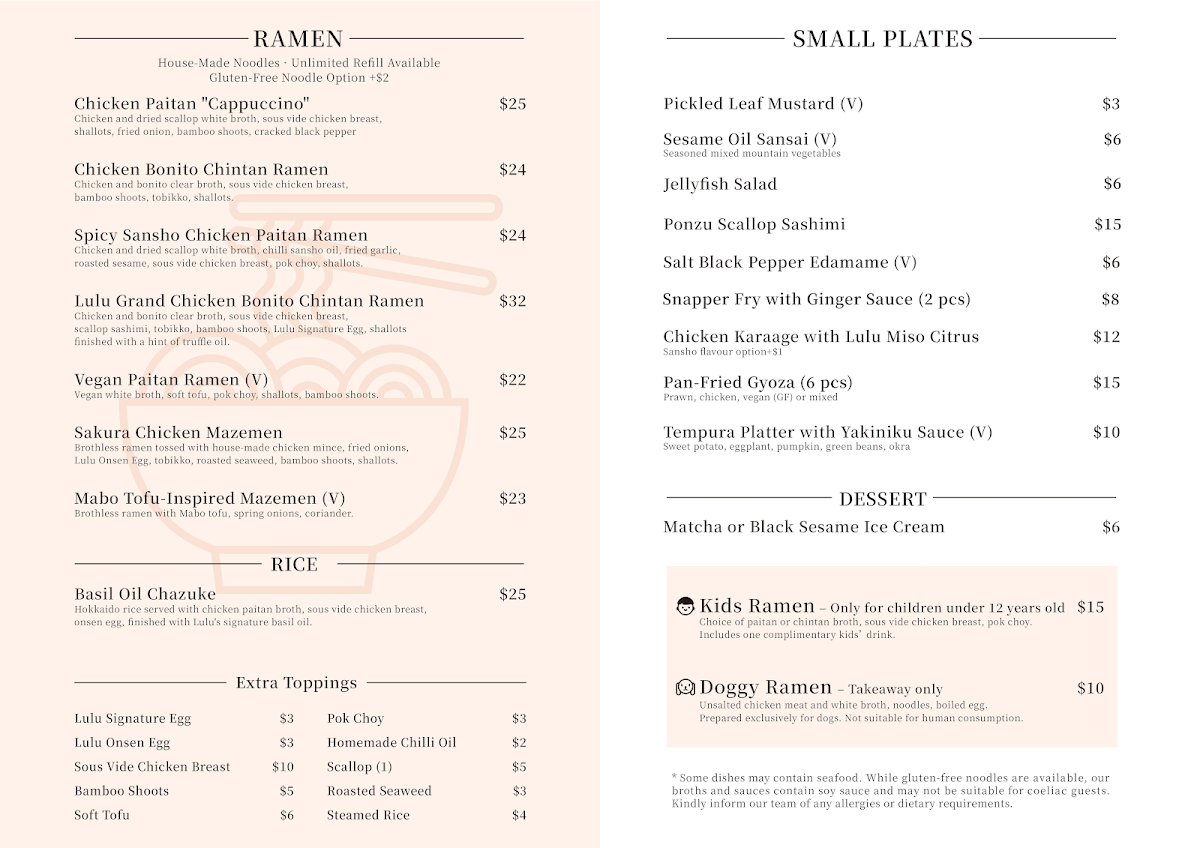Menu, Lulu Ramen