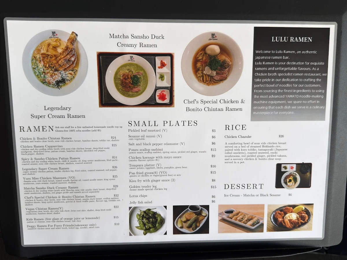 Menu, Lulu Ramen