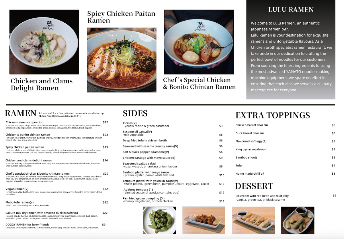 Menu, Lulu Ramen