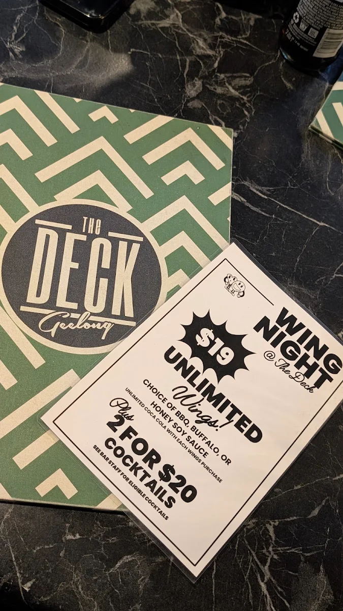Menu, The Deck Geelong