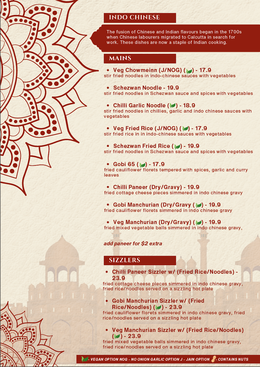 Menu, Taj Indian Sweets & Restaurant Surry Hills