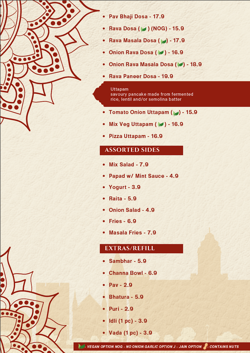 Menu, Taj Indian Sweets & Restaurant Surry Hills