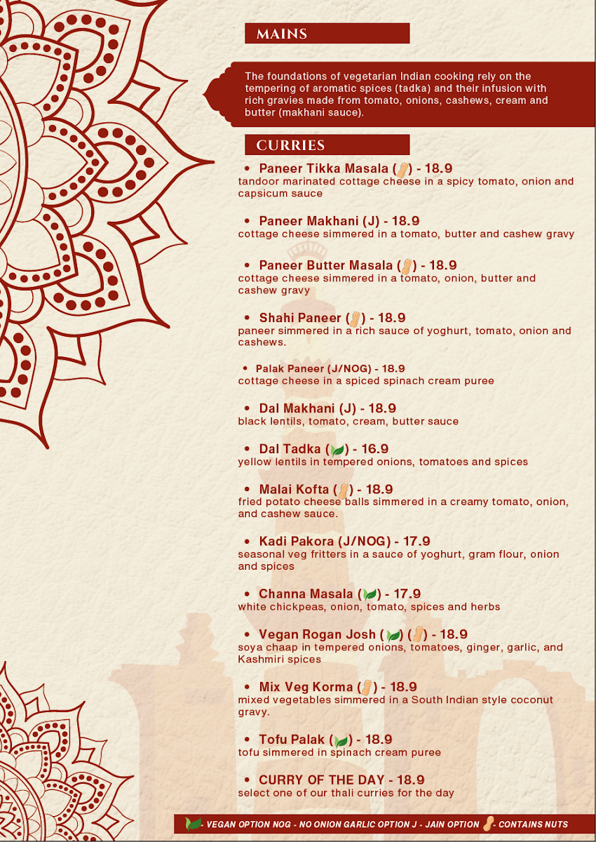 Menu, Taj Indian Sweets & Restaurant Surry Hills