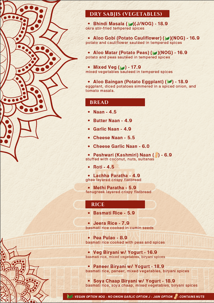 Menu, Taj Indian Sweets & Restaurant Surry Hills