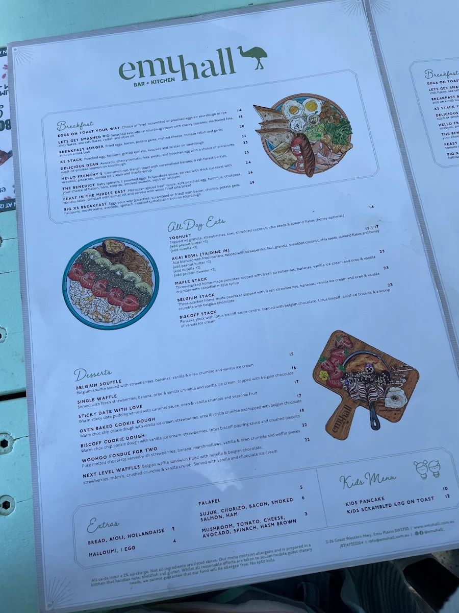 Menu, XS Espresso Emu Plains