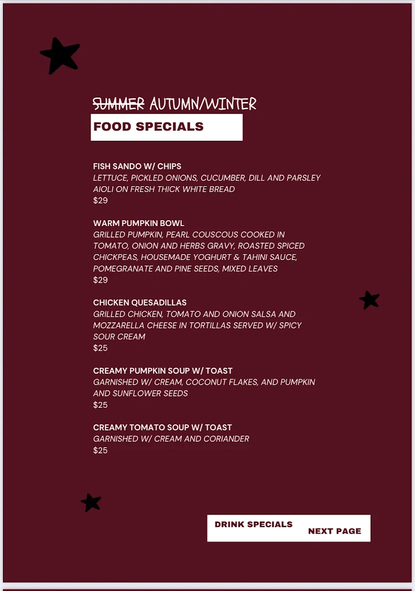 Menu, Chambers fine coffee @ Macquarie Kiosk