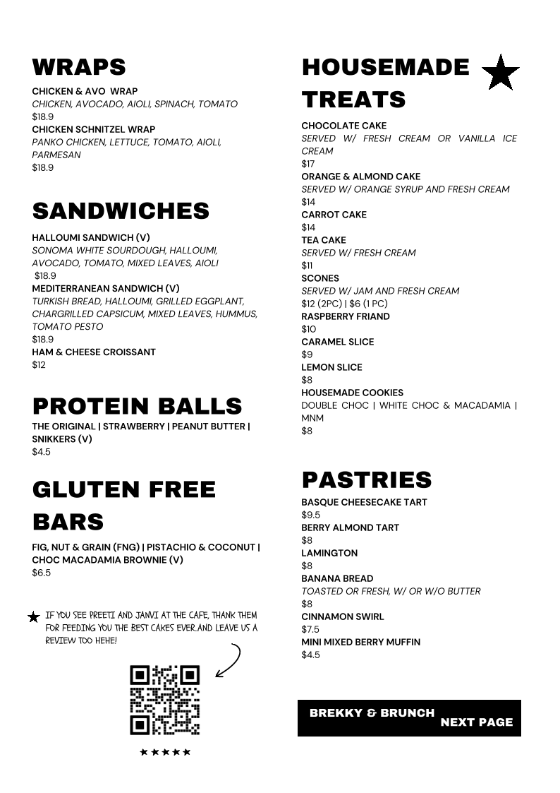 Menu, Chambers fine coffee @ Macquarie Kiosk
