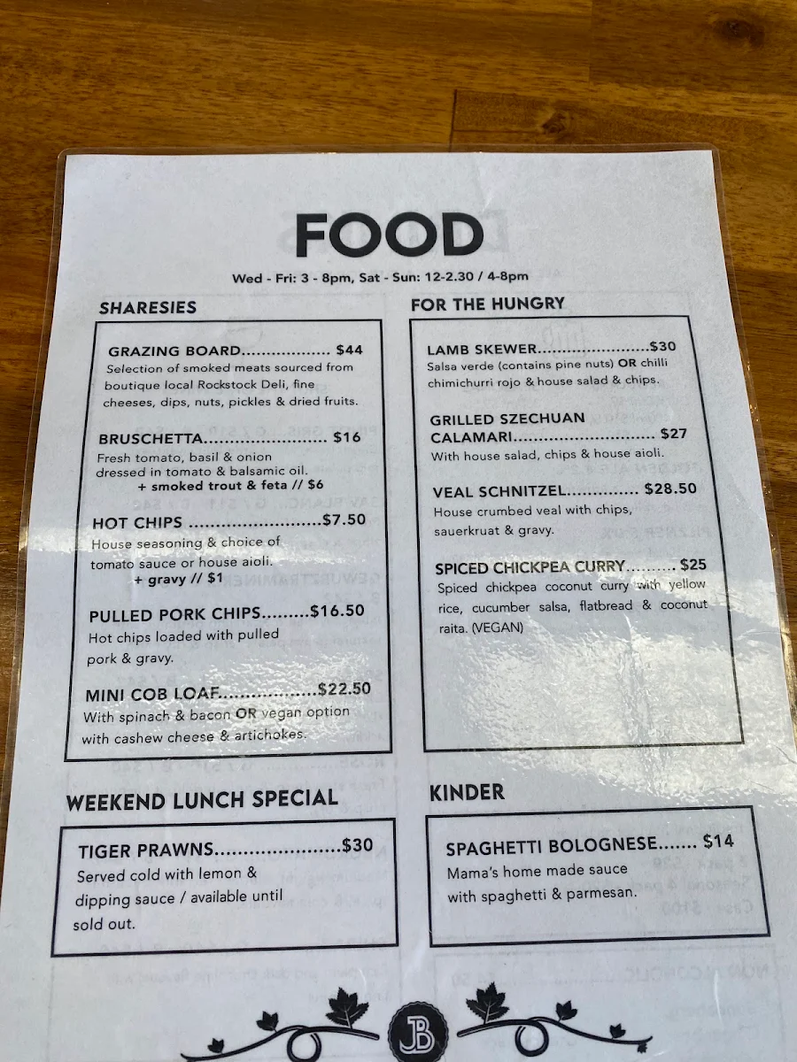 Menu, Jindabyne Brewing