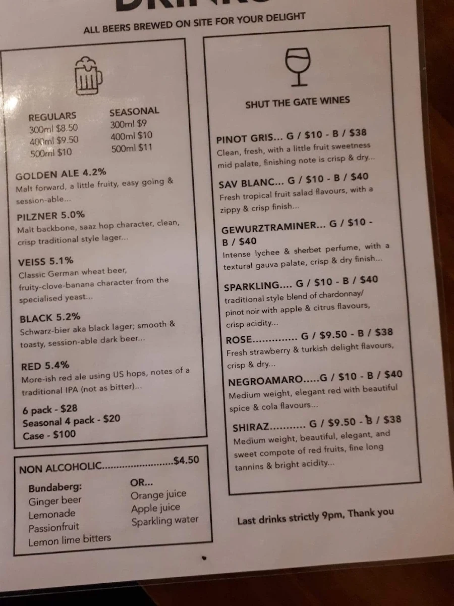 Menu, Jindabyne Brewing