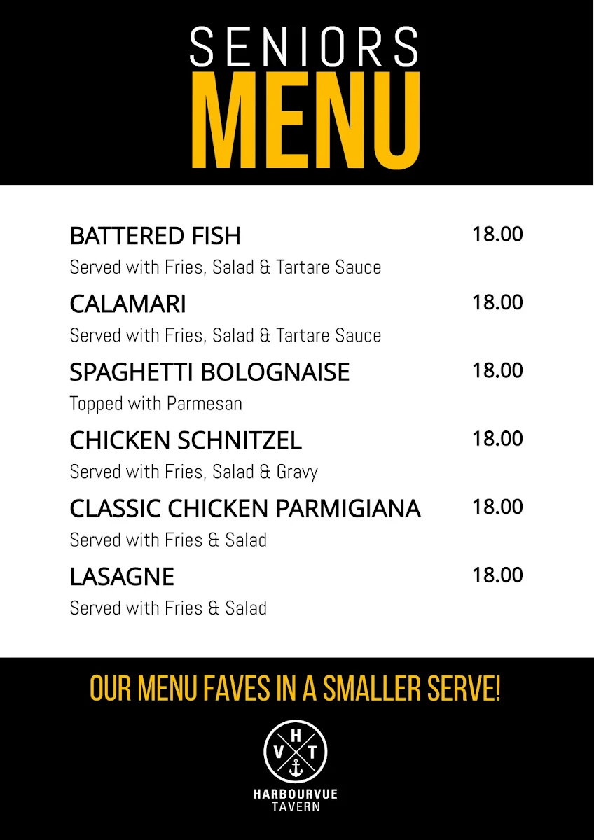 Menu, HarbourVue Tavern