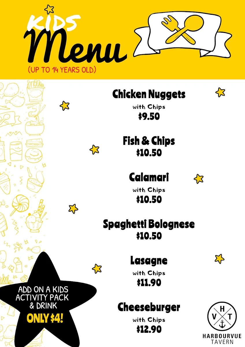 Menu, HarbourVue Tavern
