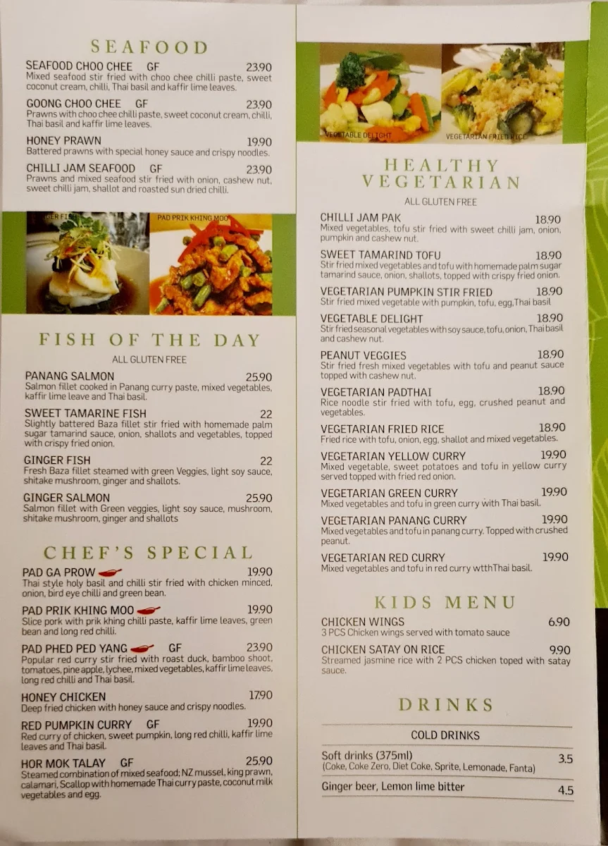 Menu, Thai In-fa Cabarita Restaurant