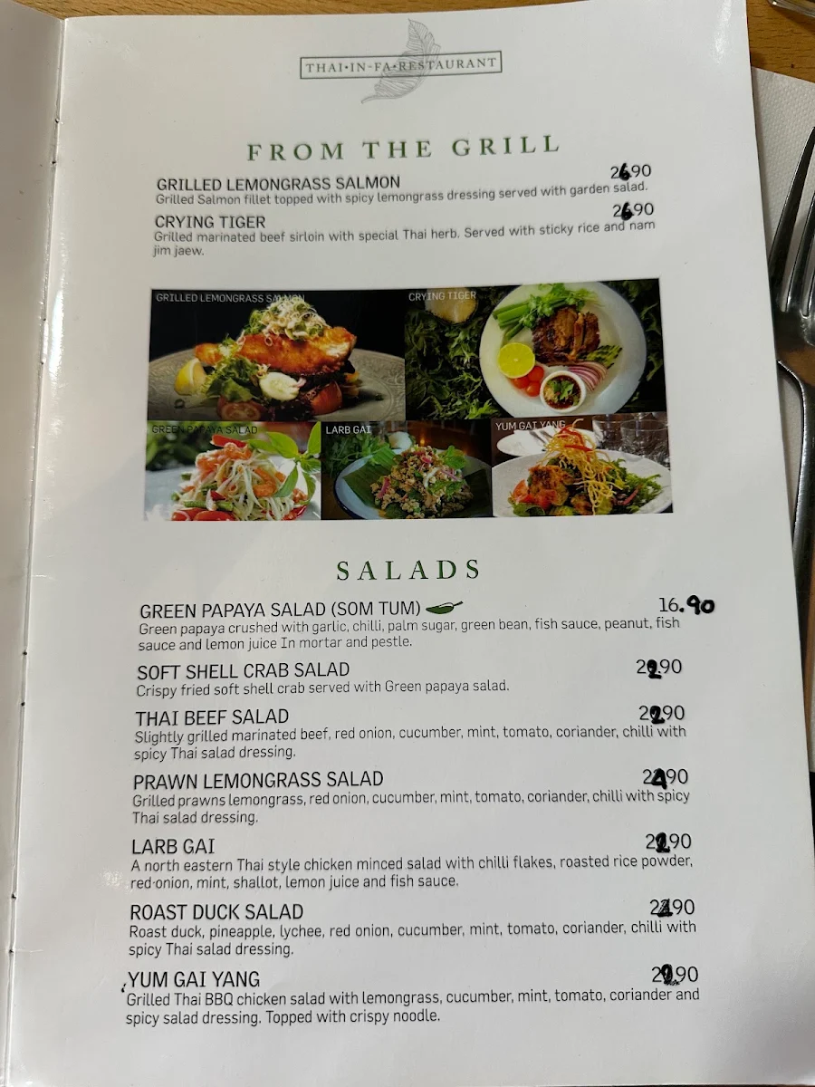 Menu, Thai In-fa Cabarita Restaurant