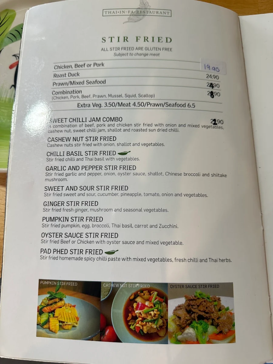Menu, Thai In-fa Cabarita Restaurant