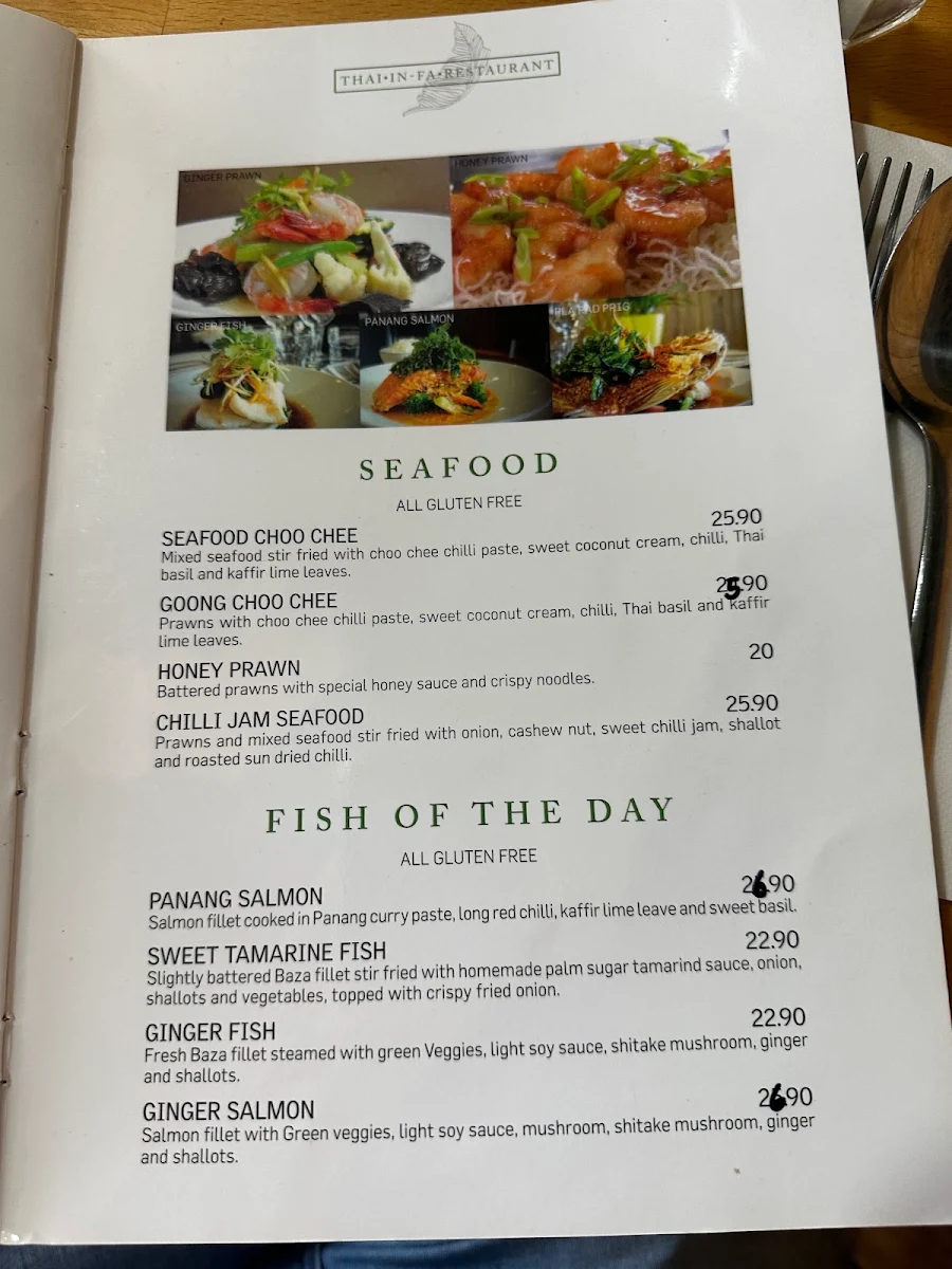 Menu, Thai In-fa Cabarita Restaurant