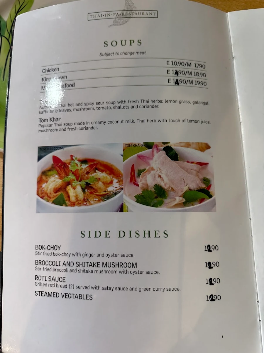 Menu, Thai In-fa Cabarita Restaurant