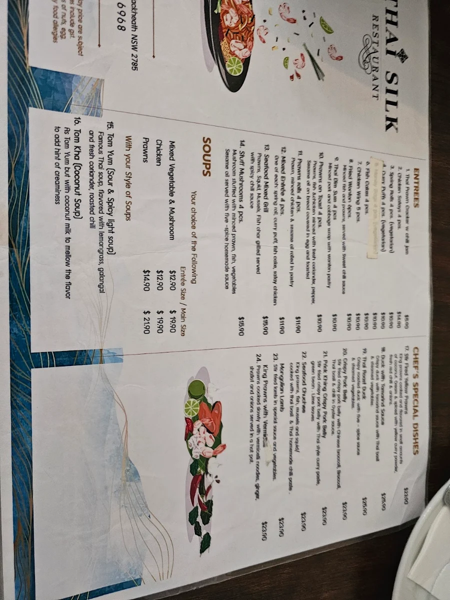 Menu, Thai Silk Restaurant