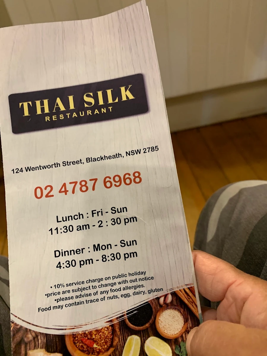 Menu, Thai Silk Restaurant