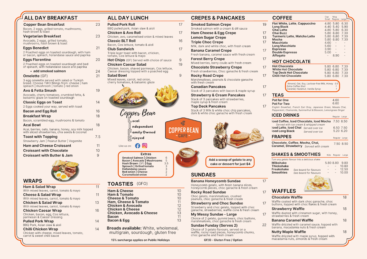 Menu, Copper Bean Café