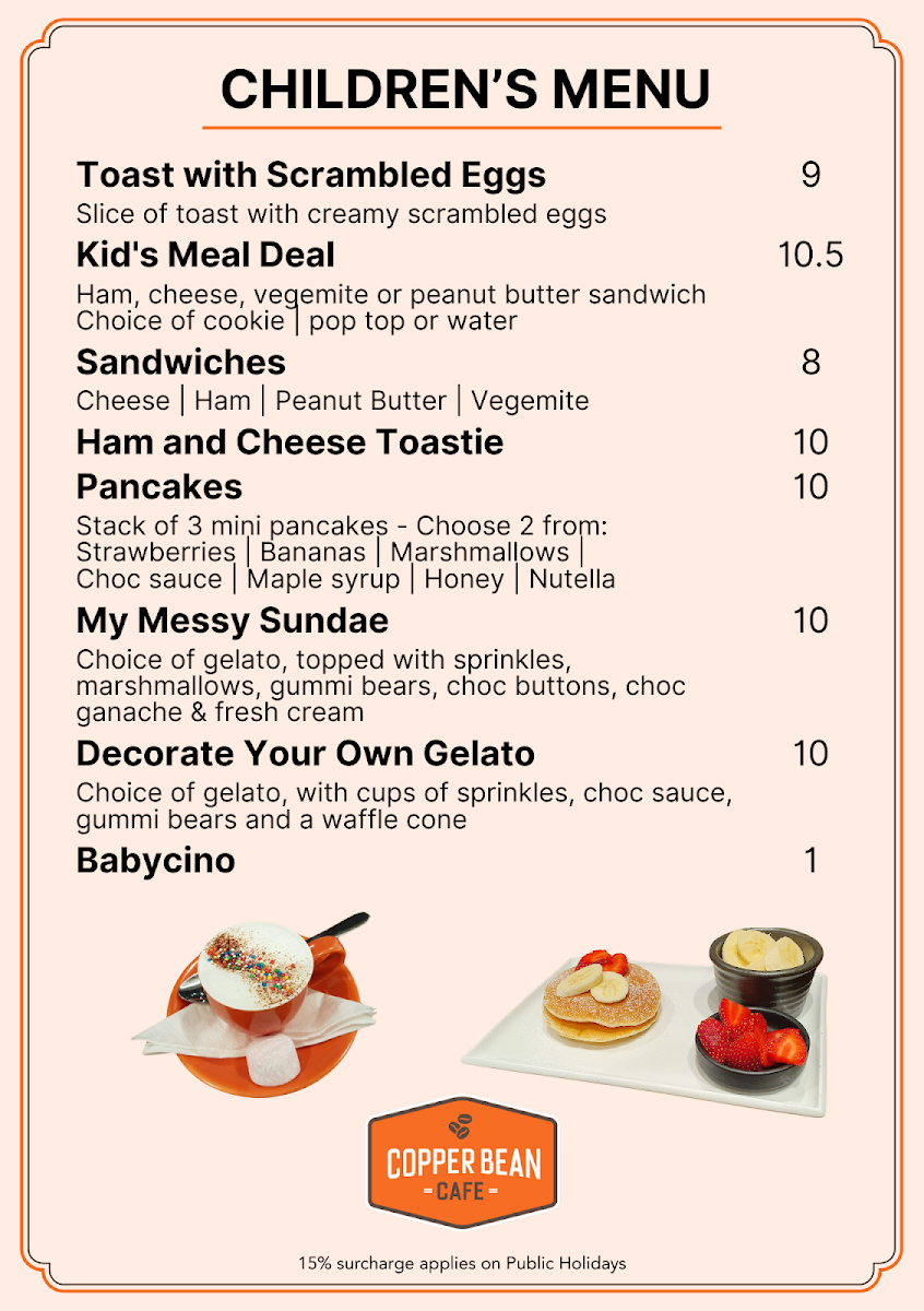 Menu, Copper Bean Café