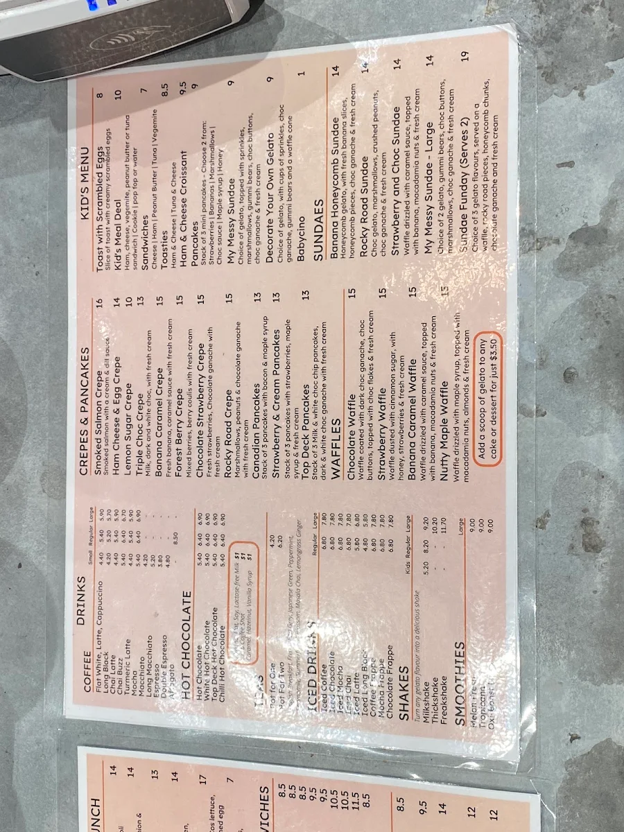 Menu, Copper Bean Café