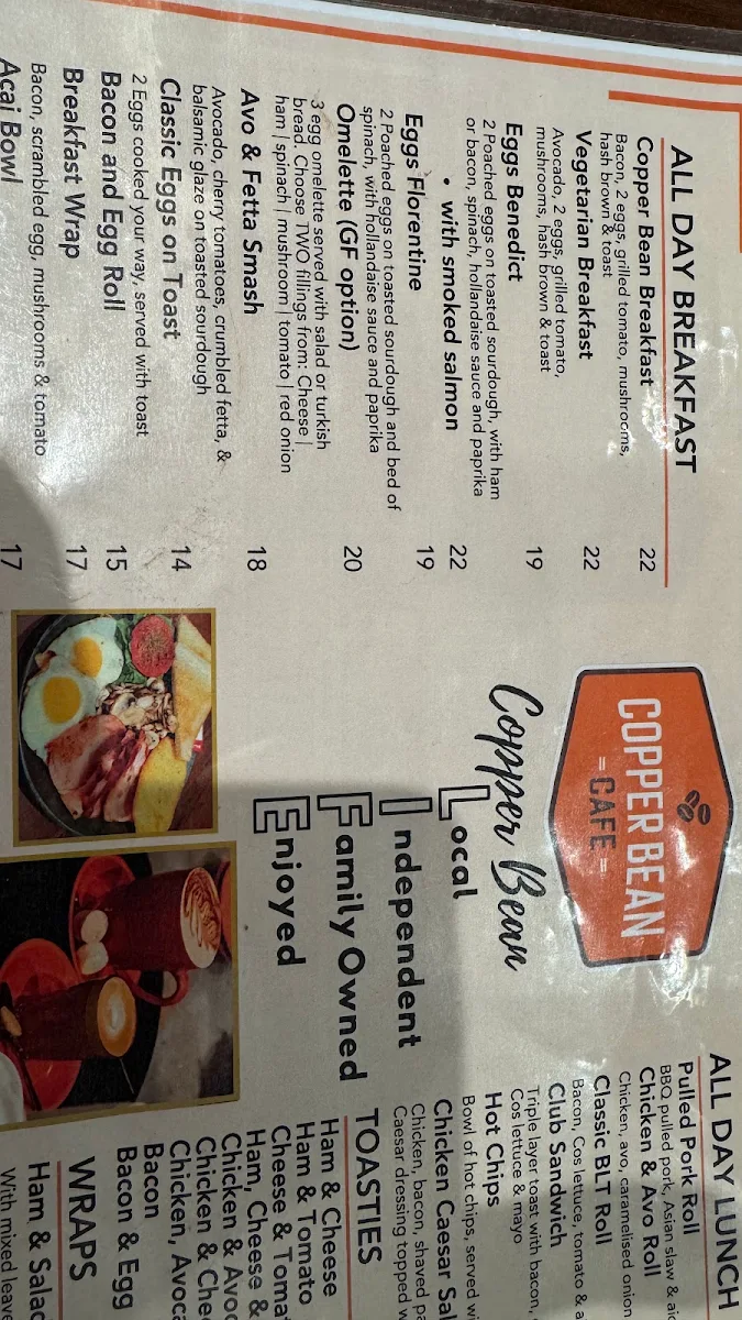 Menu, Copper Bean Café